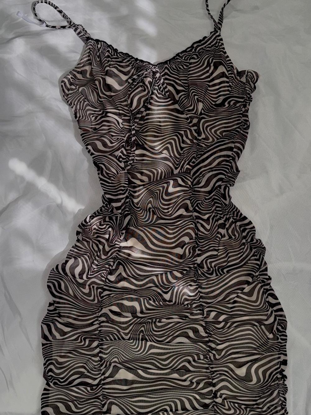 H&M Women's Brown Zebra Print Ruched Mini Slip Dress